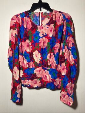 Zara Draped Floral Top Long Sleeves Wide Waistband w/4 Buttons Size XSmall